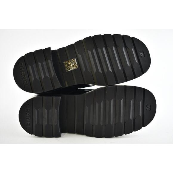 Chanel 21A Black Shiny Patent Quilted Gold CC Chain Combat Ankle Short Boot 37 - Picture 11 of 11